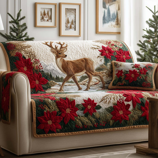 Reindeer Buck And Blooms Quilted Sofa Cover Cool Sofa Pad Reindeer Item Gifts For Dad Trendyhomewear - Pvr