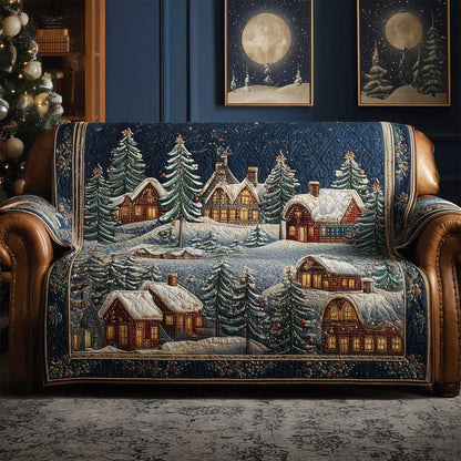 Christmas Wonderland Quilted Sofa Cover Snowy Magical Forest Motif Gifts For House Warming