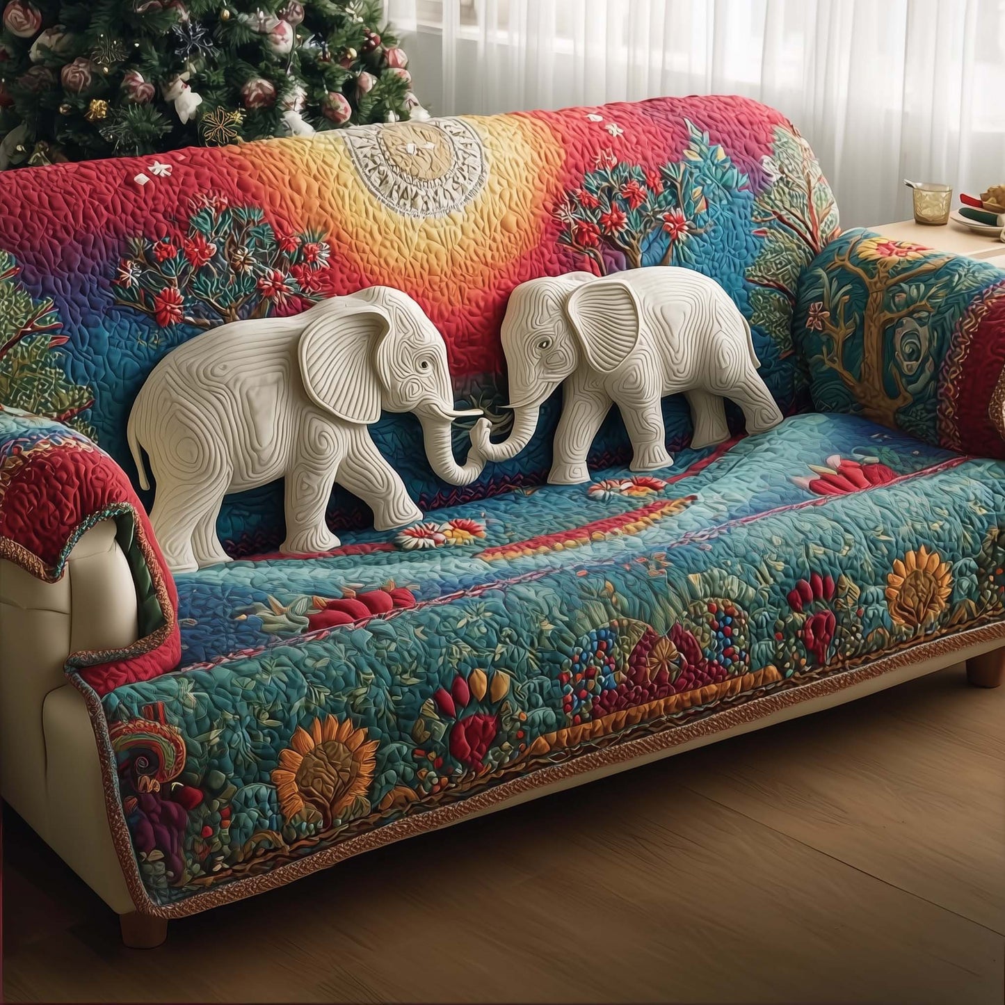 Elephant Grace Quilted Sofa Cover Unique Christmas Couch Cushion Elephant Present Ideas Trendyhomewear - Pvr