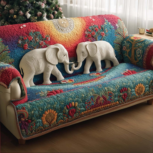 Elephant Grace Quilted Sofa Cover Unique Christmas Couch Cushion Elephant Present Ideas Trendyhomewear - Pvr