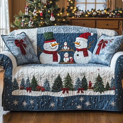 Snowman Family Quilted Sofa Cover Cool Christmas Sofa Furniture Snowman Decoration Gifts Trendyhomewear - Pvr