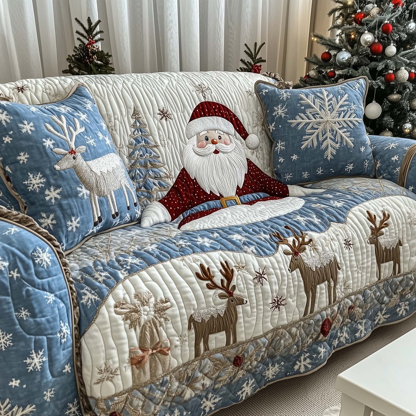 Santa Joy Quilted Sofa Cover Cozy Xmas Sofa Pad Holiday Santa Inspired Decor Gifts Trendyhomewear - Pvr