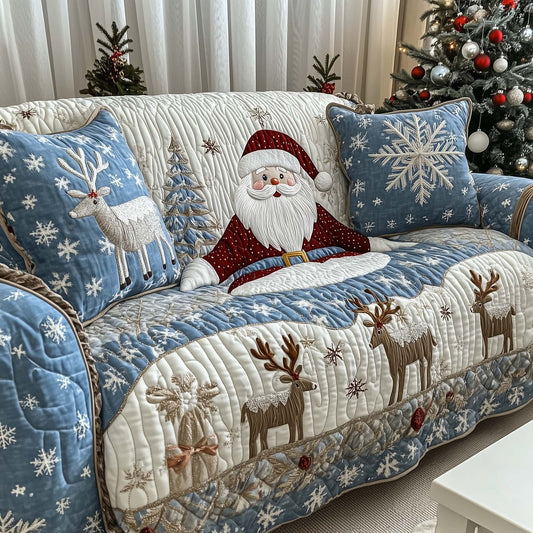 Santa Joy Quilted Sofa Cover Cozy Xmas Sofa Pad Holiday Santa Inspired Decor Gifts Trendyhomewear - Pvr