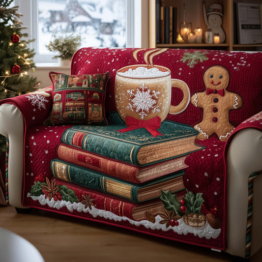 Gingerbread Books Quilted Sofa Cover Lovely Christmas Sofa Protector Cool Book Nerd Gifts Trendyhomewear - Pvr