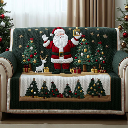 Santa Cheers Quilted Sofa Cover Cozy Winter Sofa Protector Funny Santa Claus Gift Items Trendyhomewear - Pvr