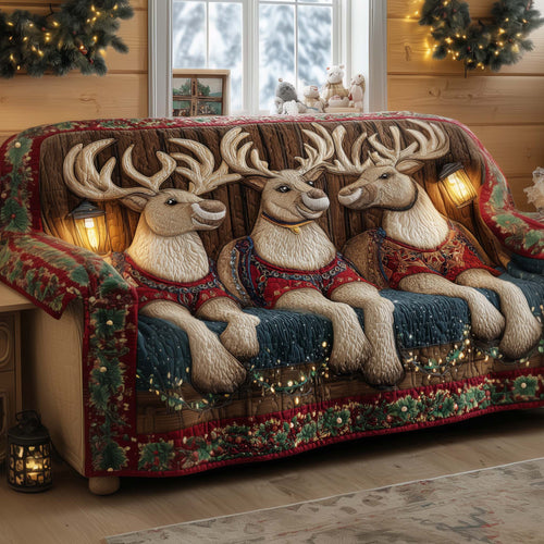 Reindeer Squad Quilted Sofa Cover Xmas Couch Protector Funny Reindeer Themed Gifts Trendyhomewear - Pvr