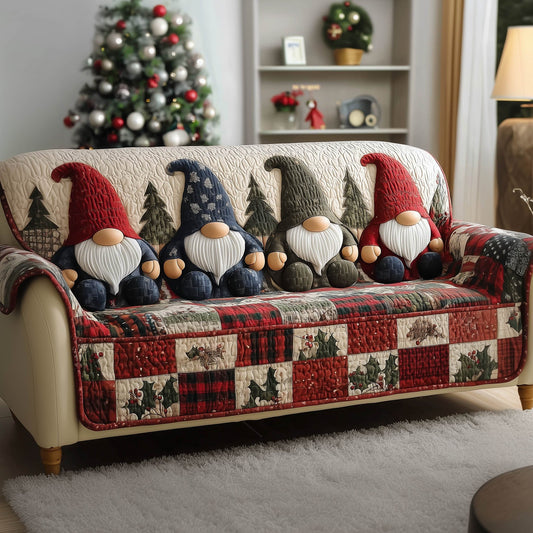 Gnome Quilted Sofa Cover Festive Tomte Dwarf Accent Gnome Christmas Gift Ideas