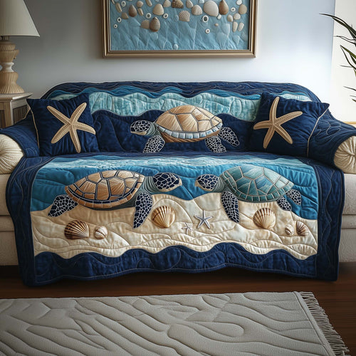 Sea Turtle Quilted Sofa Cover Cute Xmas Sofa Protector Holiday Sea Turtle Furniture Gifts Trendyhomewear - Pvr