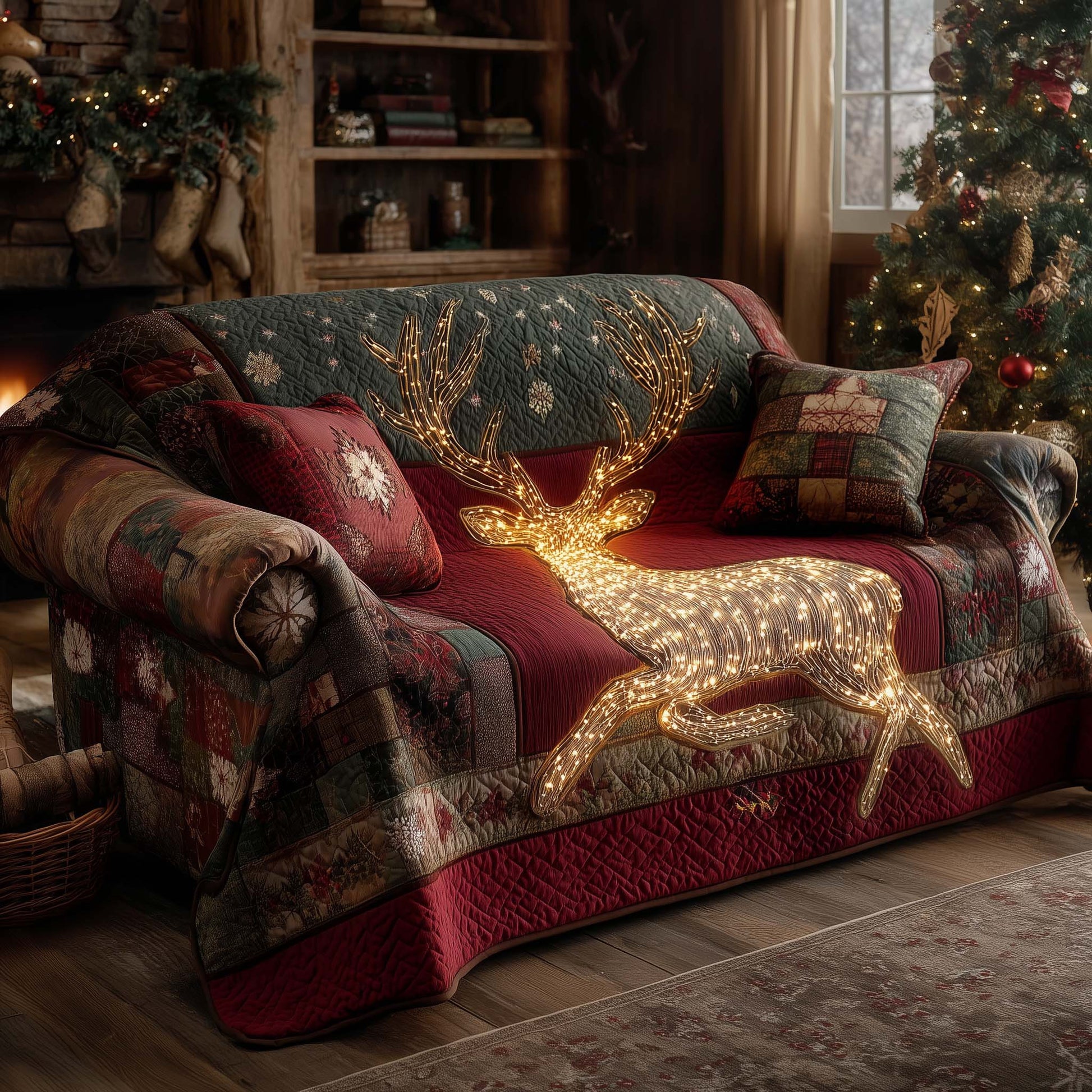 Festive Holiday Deer Quilted Sofa Cover Christmas Fawn And Snow Scene Deer Themed Gifts