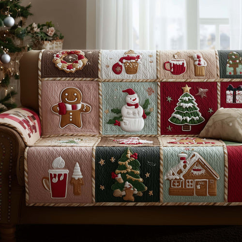 Christmas Patchwork Quilted Sofa Cover Festive Geometric Design Christmas Gift Idea