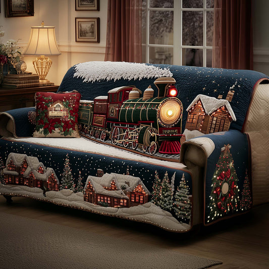 Northern Train Quilted Sofa Cover Christmas Sofa Furniture Train Captain Gift Decor Trendyhomewear - Pvr