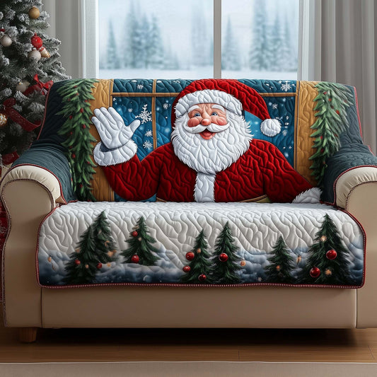 Santa Greeting Quilted Sofa Cover Cozy Sofa Furniture Santa Gifts Decor For Holiday Trendyhomewear - Pvr