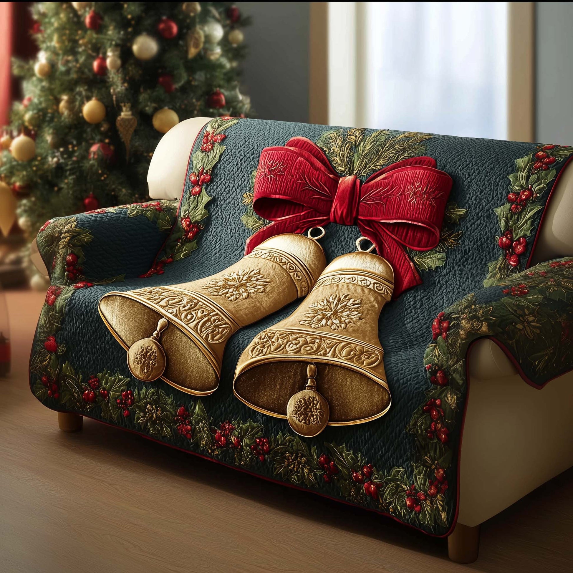 Christmas Bell Quilted Sofa Cover Elegant Bells Best Gifts For Christmas