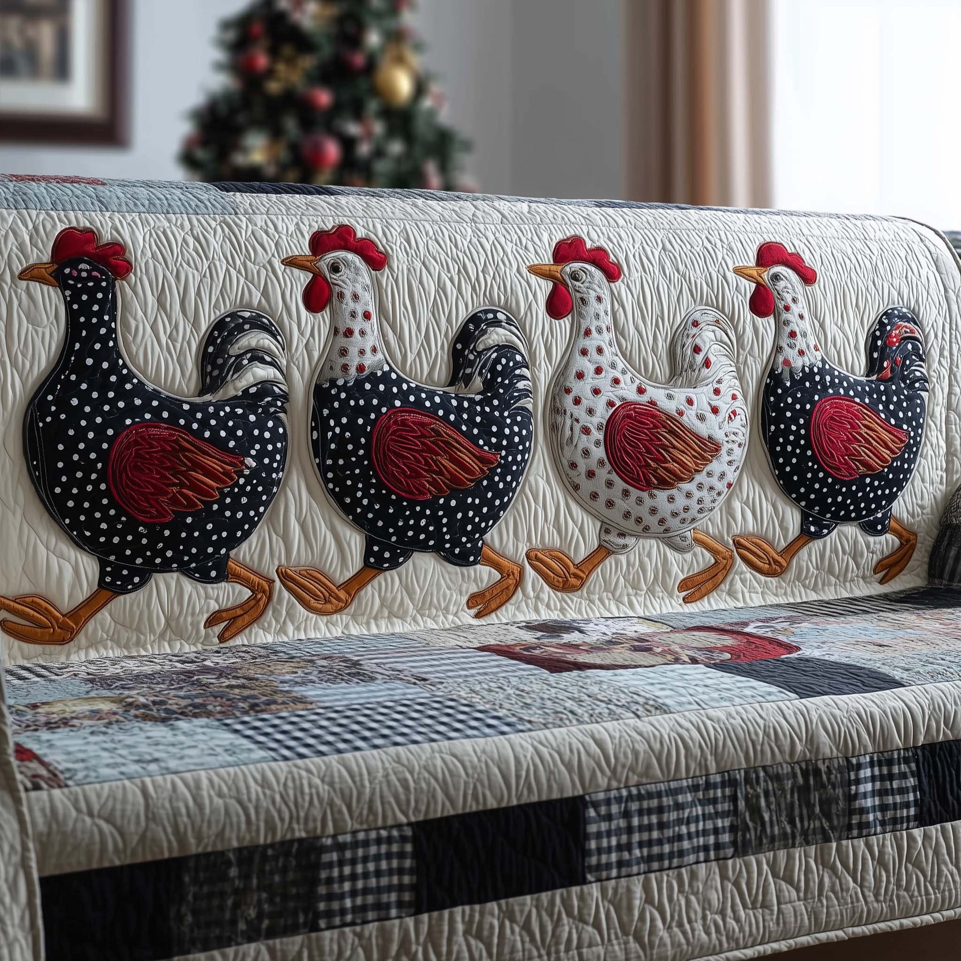 Whimisical Chicken Quilted Sofa Cover Artistic Sketch Cover Best Gifts For Chicken Owners