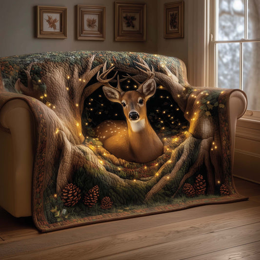 Deer In Wood Quilted Sofa Cover Winter Couch Protector Best Reindeer Inspired Gifts Trendyhomewear - Pvr