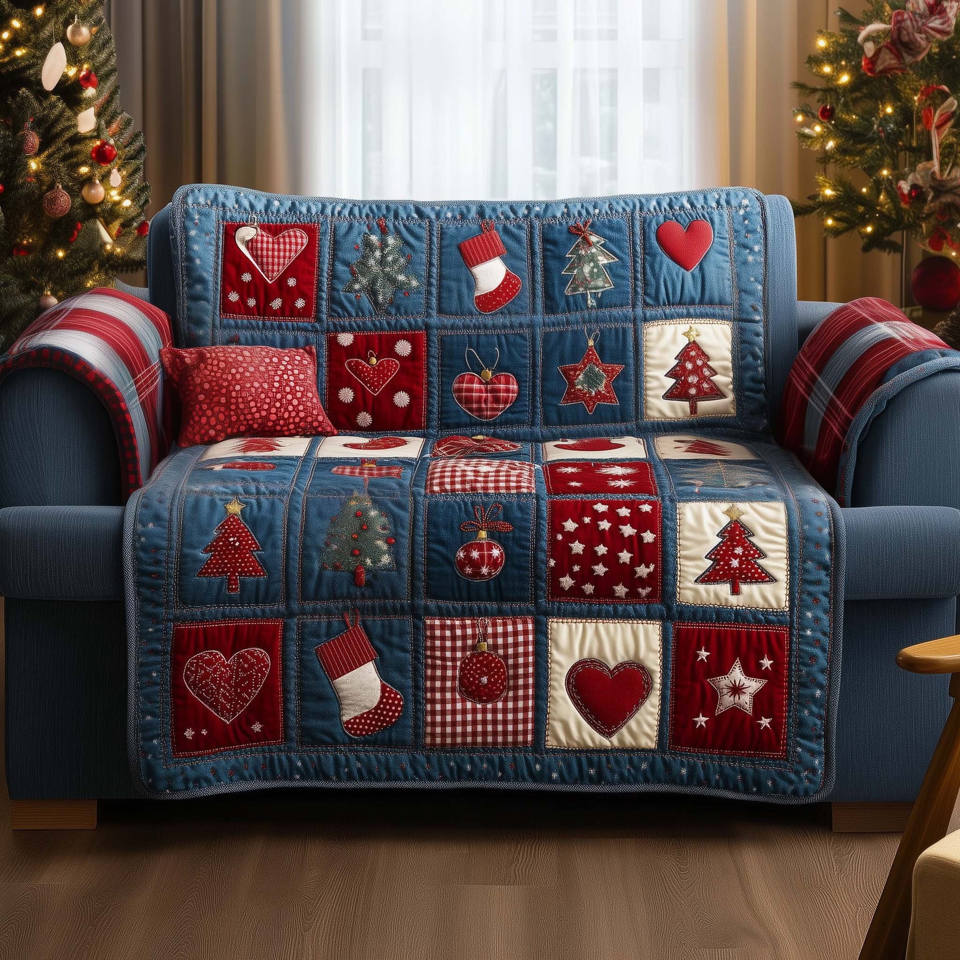 Christmas Patchwork Quilted Sofa Cover Cozy Quilted Accent Christmas Gift Idea