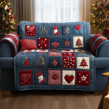 Christmas Patchwork Quilted Sofa Cover Cozy Quilted Accent Christmas Gift Idea