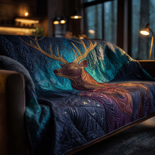 Celestial Deer Quilted Sofa Cover Mystical Zodiac Motif Deer Themed Gifts For Him