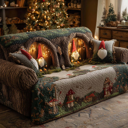 Christmas Gnomes Quilted Sofa Cover Christmas Couch Cushion Gnomes Based Gifts 2025 Trendyhomewear - Pvr