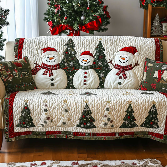 Holiday Glow Quilted Sofa Cover Elegant Cheer Accent Christmas Gift For Snowman Lovers