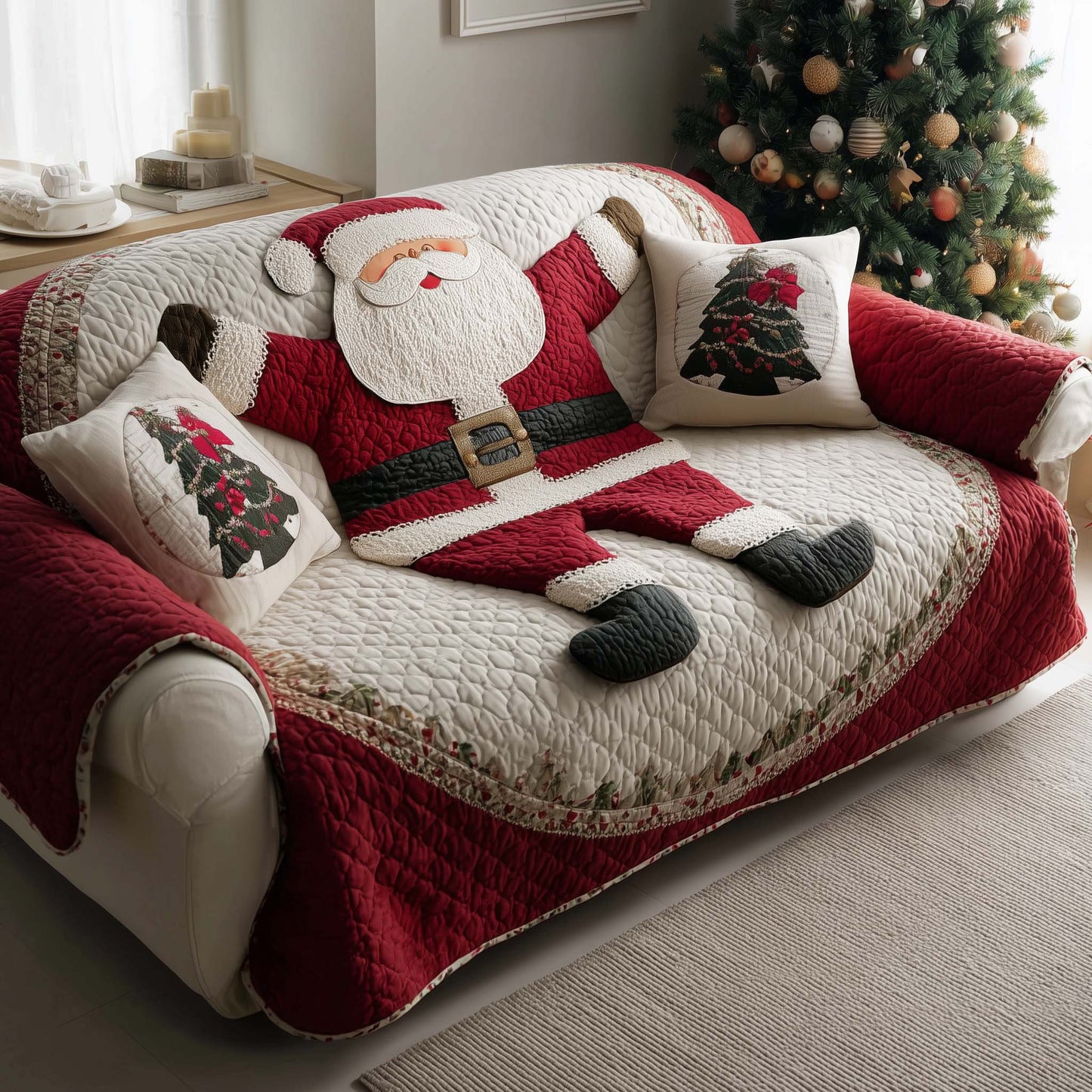 Santa Jolly Holly Quilted Sofa Cover Holiday Sofa Protector Santa Cool Christmas Gift Item Trendyhomewear - Pvr