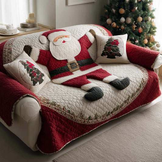 Santa Jolly Holly Quilted Sofa Cover Holiday Sofa Protector Santa Cool Christmas Gift Item Trendyhomewear - Pvr