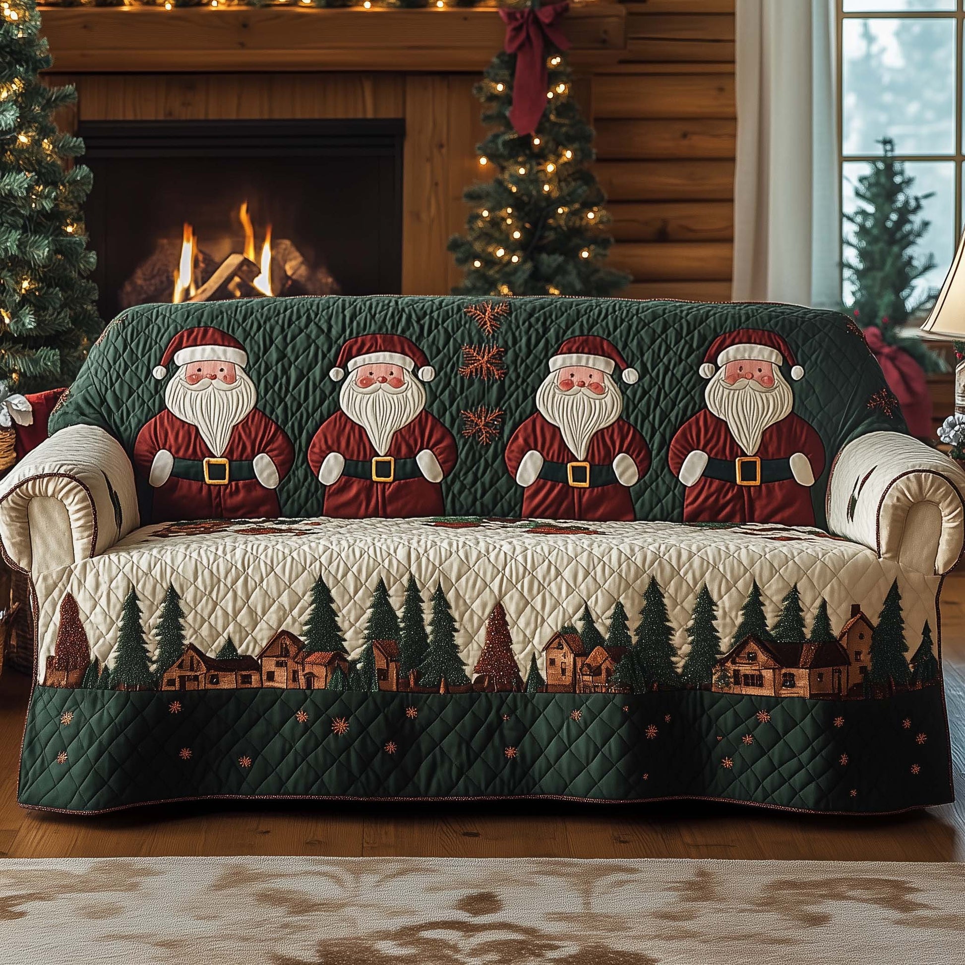 Christmas Santa Cheer Quilted Sofa Cover Happy Father Christmas Design Secret Santa Gifts