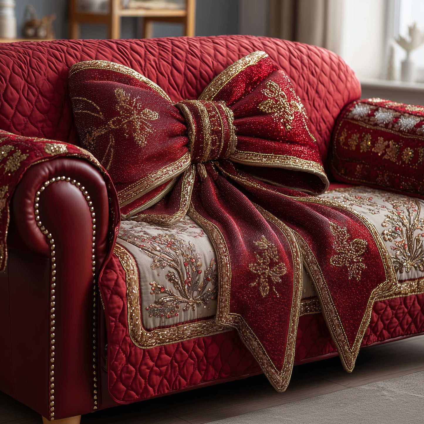 Huge Coquette Bow Quilted Sofa Cover Cozy Holiday Couch Furniture Coquette Bow Gift Ideas Trendyhomewear - Pvr
