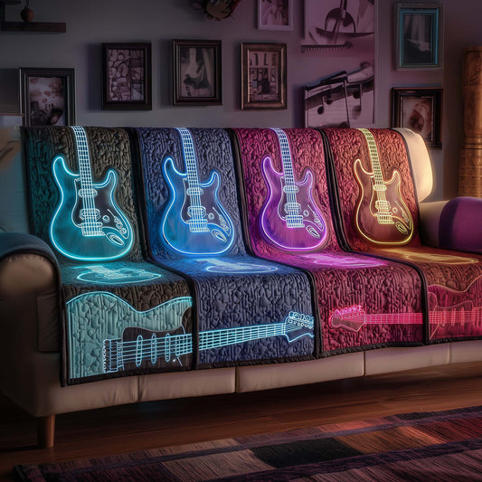 Neon Guitar Quilted Sofa Cover Special Christmas Sofa Protector Xmas Guitar Player Gifts Trendyhomewear - Pvr