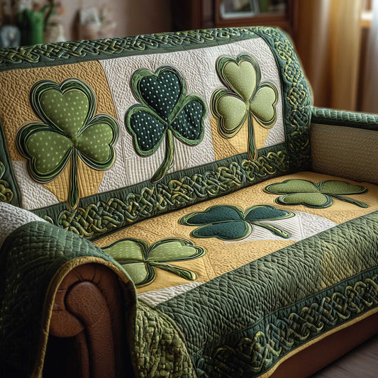 Irish Shamrock Quilted Sofa Cover Christmas Couch Furniture St Patrick's Day Themed Gifts Trendyhomewear - Pvr