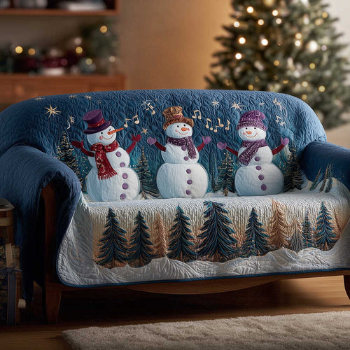 Snowman Lane Quilted Sofa Cover Holiday Snowman Parade Motif Presents For Family