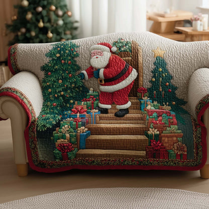 Santa Welcome Quilted Sofa Cover Christmas Sofa Protector Friendly Santa Gift Items Trendyhomewear - Pvr