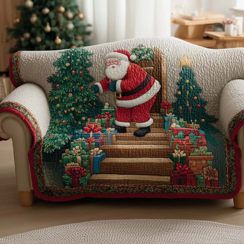 Santa Welcome Quilted Sofa Cover Christmas Sofa Protector Friendly Santa Gift Items Trendyhomewear - Pvr