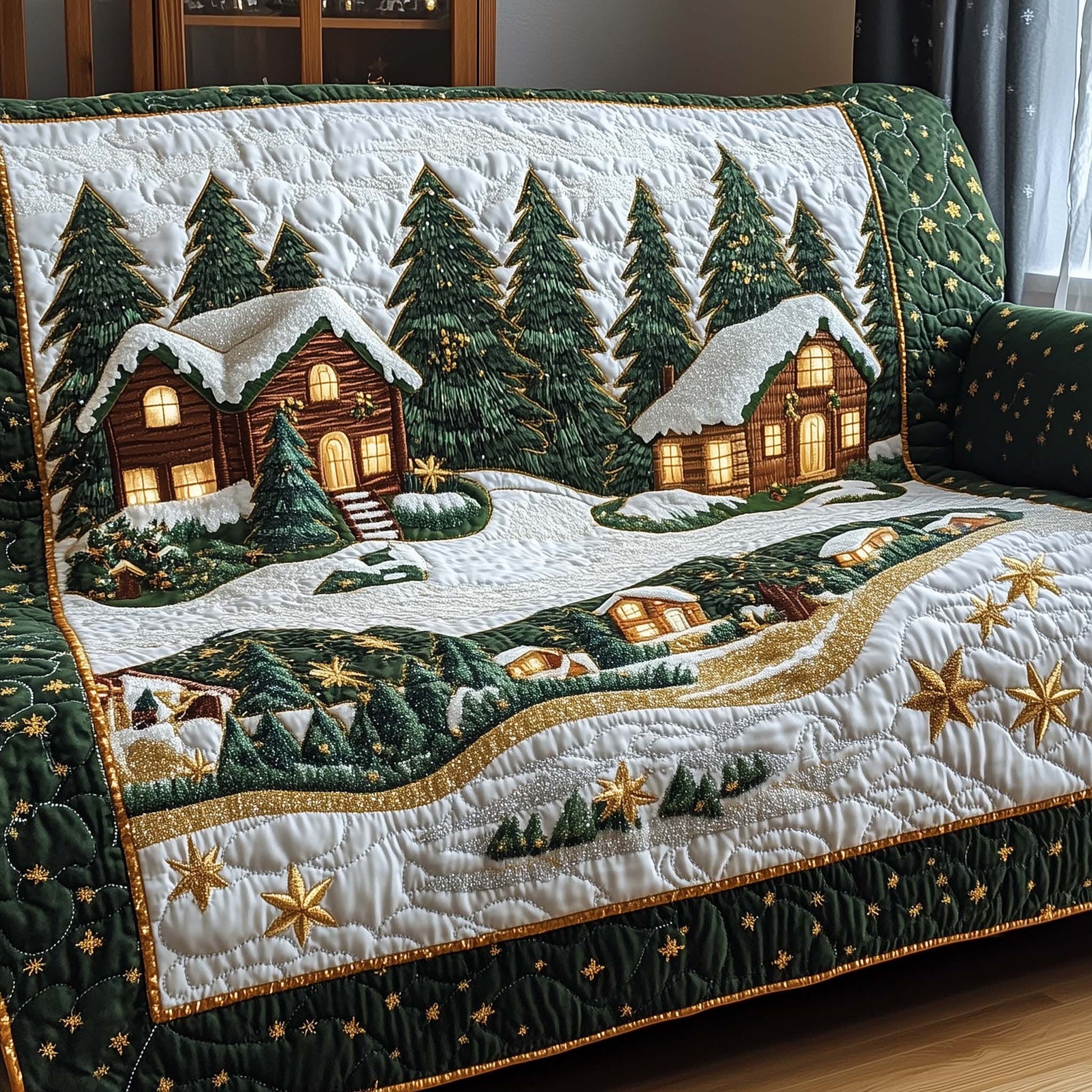 Snow Village Quilted Sofa Cover Festive Snow Covered Houses Gifts For House Warming
