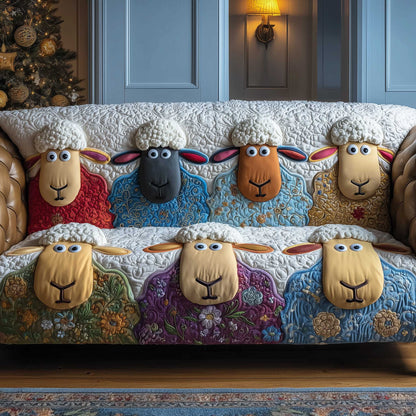Quirky Pasture Quilted Sofa Cover Vibrant Country Scene Protector Sheep Related Presents
