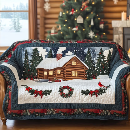 Snow Village Quilted Sofa Cover Winter Wonderland Scene Cover Gifts For House Warming
