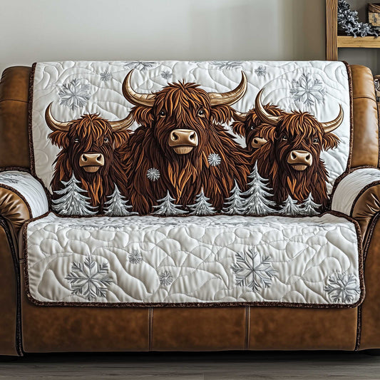 Yuletide Pasture Quilted Sofa Cover Rustic Holiday Farm Scene Cow Lover Gift Ideas