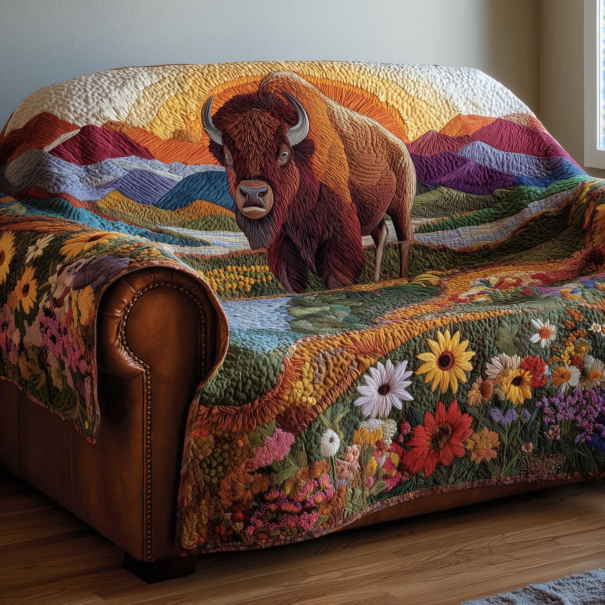 Bison Quilted Sofa Cover Powerful North American Buffalo Awesome Gifts For Bison Lovers
