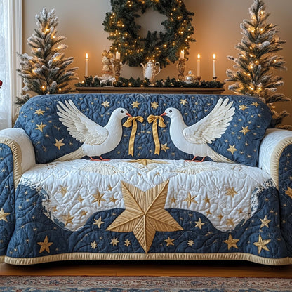 Christmas Dove Couple Quilted Sofa Cover Best Holiday Couch Cushion Dove Lover Gifts Decor Trendyhomewear - Pvr