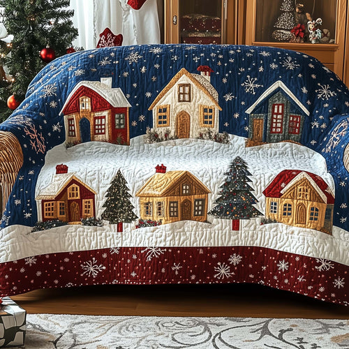 Snow Village Quilted Sofa Cover Cozy Winter Community Design Gifts For House Warming