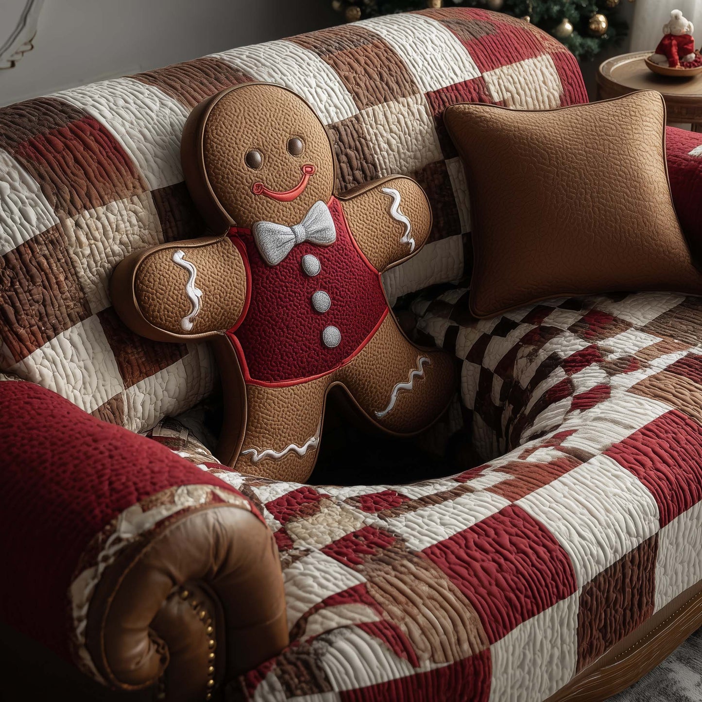 Gingerbread Quilted Sofa Cover Winter Holiday Sofa Protector Lovely Gingerbread Gift Items Trendyhomewear - Pvr