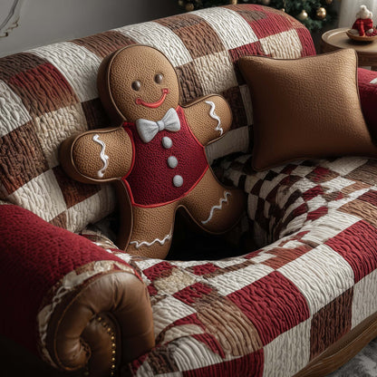 Gingerbread Quilted Sofa Cover Winter Holiday Sofa Protector Lovely Gingerbread Gift Items Trendyhomewear - Pvr