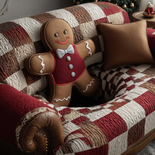Gingerbread Quilted Sofa Cover Winter Holiday Sofa Protector Lovely Gingerbread Gift Items Trendyhomewear - Pvr
