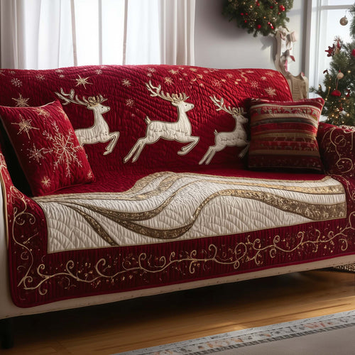 Deer Silhouette Quilted Sofa Cover Xmas Holiday Couch Protector Cozy Deer Novelty Gifts Trendyhomewear - Pvr