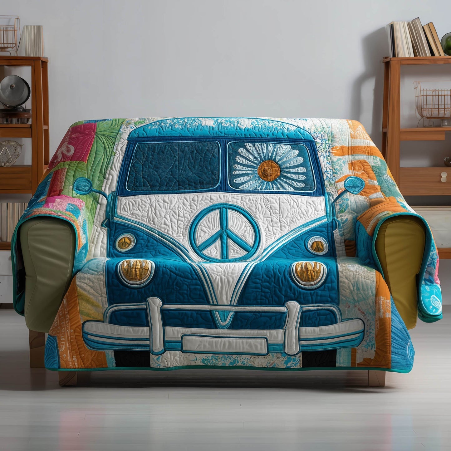 Hippie Van Quilted Sofa Cover Bohemian Travel Van Protector Gifts For Your Hippie Friend