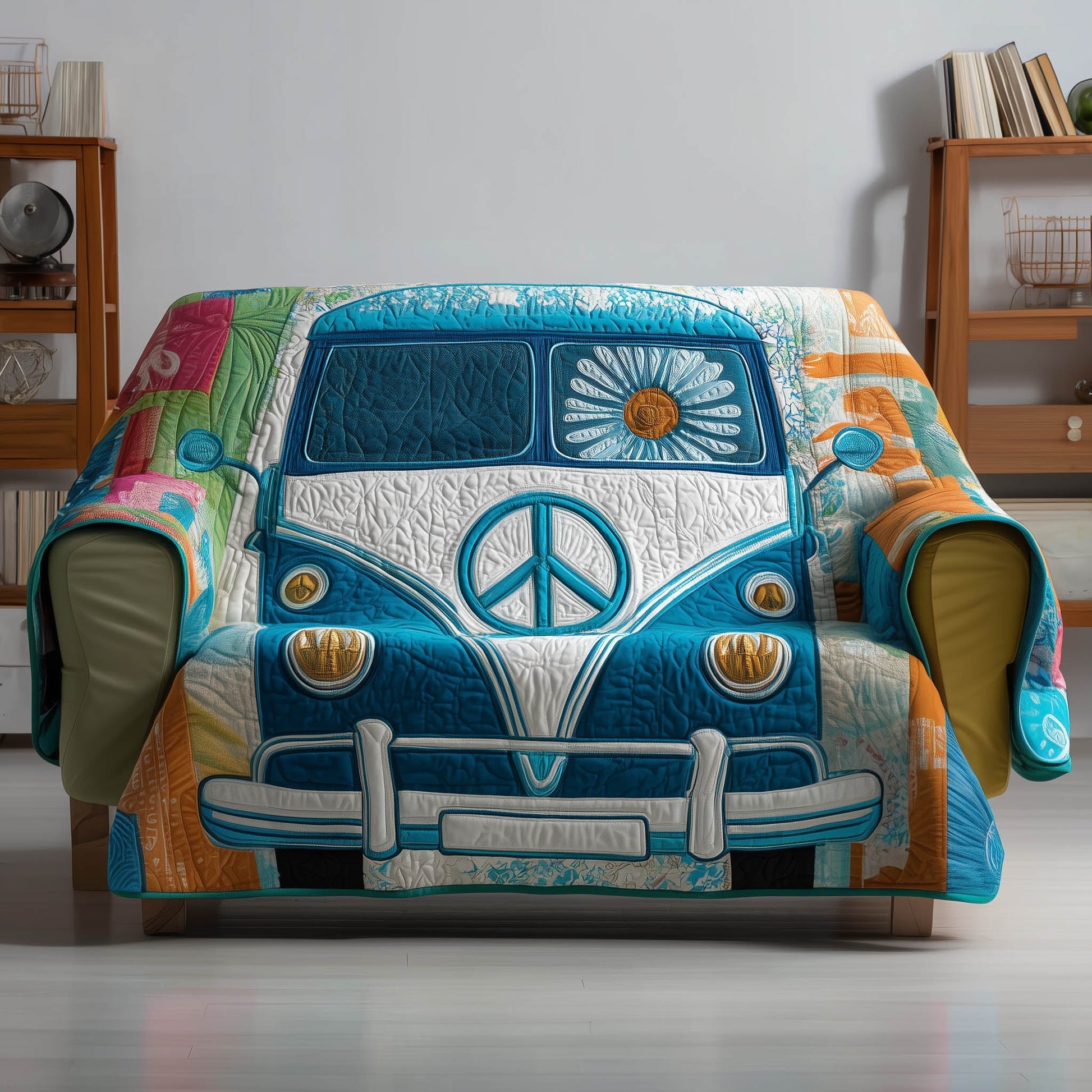 Hippie Van Quilted Sofa Cover Bohemian Travel Van Protector Gifts For Your Hippie Friend