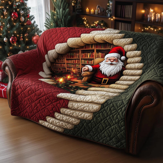 Santa Bookstore Quilted Sofa Cover Xmas Holiday Couch Protector Reading Lover Gifts Trendyhomewear - Pvr