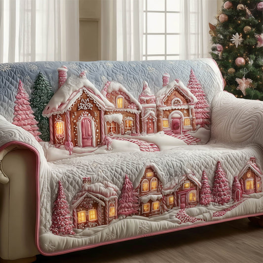 Gingerbread Village Quilted Sofa Cover Festive Sugar-Coated Village Motif Best Gift For Sweet Lover