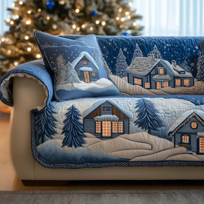 Winter Town Quilted Sofa Cover Cozy Christmas Town Design Gifts For House Warming
