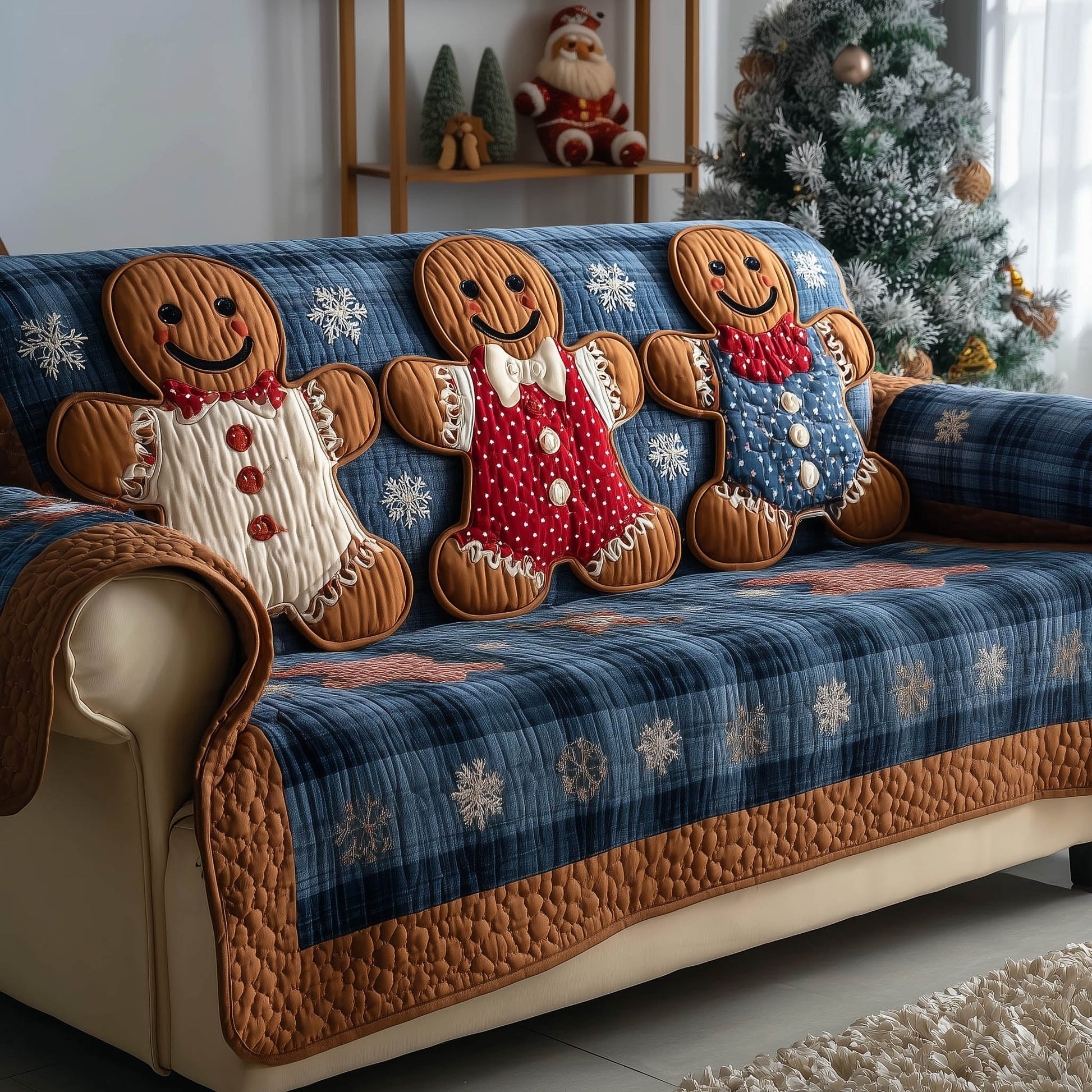 Festive Gingerbread Quilted Sofa Cover Jolly Gingerbread Man Best Gift For Sweet Lover